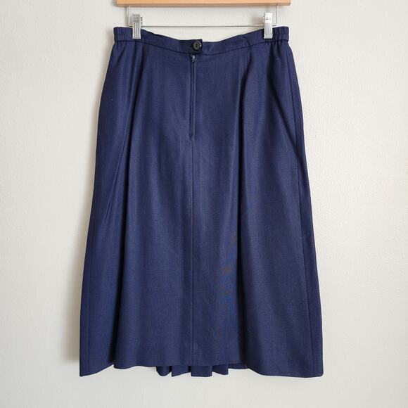 Christian Dior Vintage High Waisted Navy Blue Pleated Midi Skirt Size 14 - Picture 2 of 9